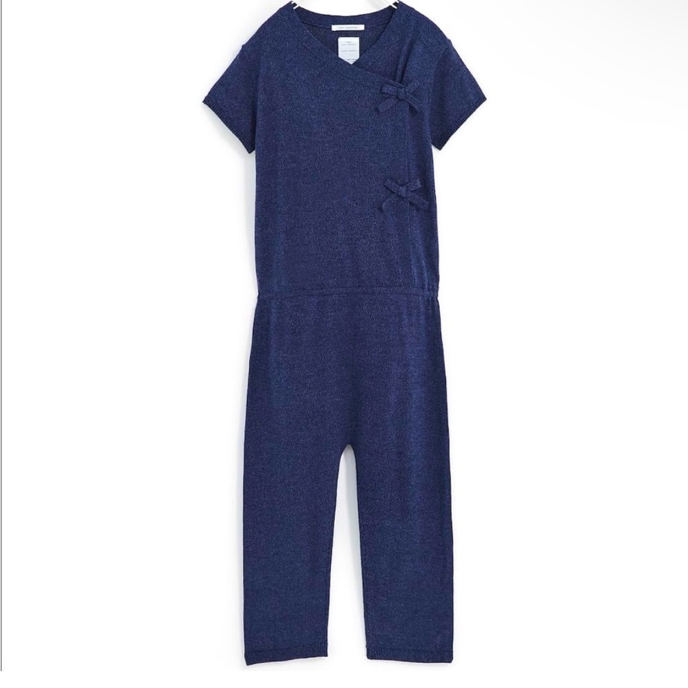 NWT‎ ZARA GIRLS TEEN Crossover Knit Comfort Navy Blue Jumpsuit 13-14 T